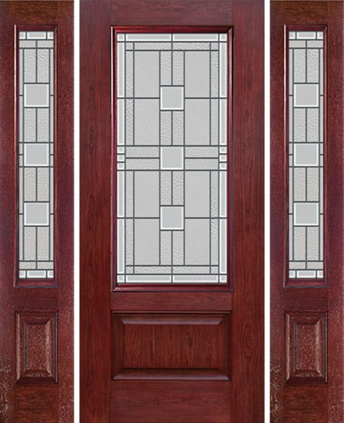 WDMA 54x80 Door (4ft6in by 6ft8in) Exterior Cherry 3/4 Lite 1 Panel Single Entry Door Sidelights MO Glass 1
