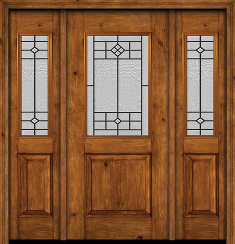 WDMA 54x80 Door (4ft6in by 6ft8in) Exterior Cherry Alder Rustic Plain Panel 1/2 Lite Single Entry Door Sidelights Beaufort Glass 1