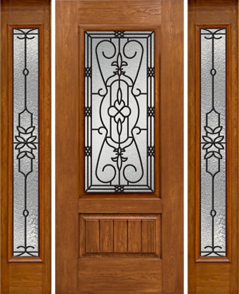 WDMA 54x80 Door (4ft6in by 6ft8in) Exterior Cherry Plank Panel 3/4 Lite Single Entry Door Sidelights Full Lite w/ MD Glass 1