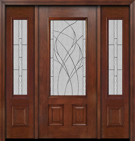 WDMA 54x80 Door (4ft6in by 6ft8in) Exterior Mahogany 3/4 Lite Two Panel Single Entry Door Sidelights Waterside Glass 1