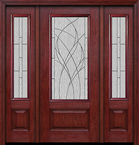 WDMA 54x80 Door (4ft6in by 6ft8in) Exterior Cherry 3/4 Lite 1 Panel Single Entry Door Sidelights Waterside Glass 1
