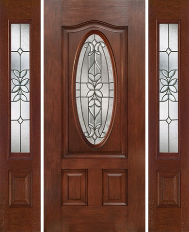 WDMA 54x80 Door (4ft6in by 6ft8in) Exterior Mahogany Oval Three Panel Single Entry Door Sidelights CD Glass 1