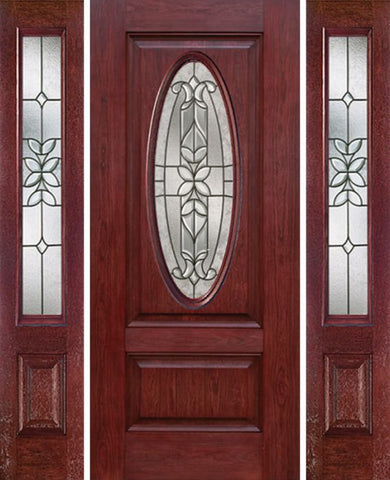 WDMA 54x80 Door (4ft6in by 6ft8in) Exterior Cherry Oval Two Panel Single Entry Door Sidelights CD Glass 1