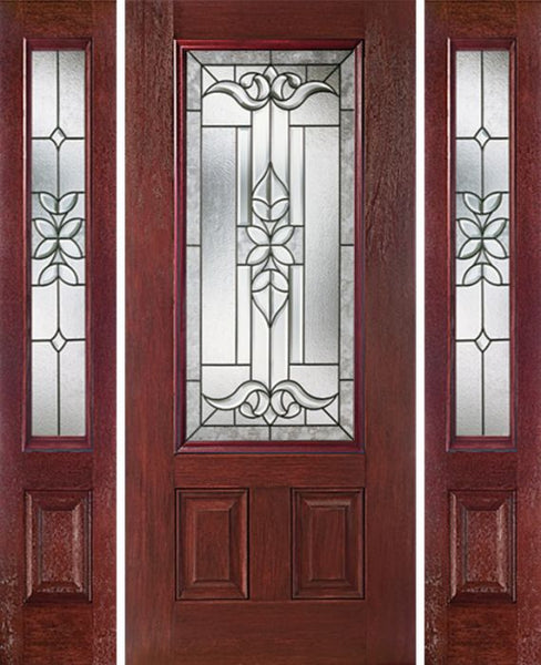 WDMA 54x80 Door (4ft6in by 6ft8in) Exterior Cherry 3/4 Lite Two Panel Single Entry Door Sidelights CD Glass 1