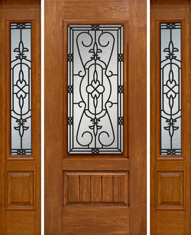 WDMA 54x80 Door (4ft6in by 6ft8in) Exterior Cherry Plank Panel 3/4 Lite Single Entry Door Sidelights 3/4 Lite w/ MD Glass 1