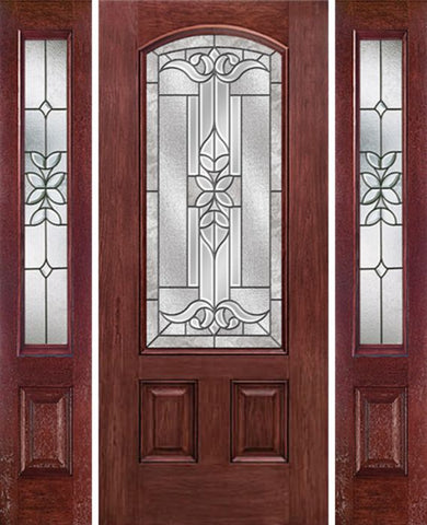 WDMA 54x80 Door (4ft6in by 6ft8in) Exterior Cherry Camber 3/4 Lite Two Panel Single Entry Door Sidelights CD Glass 1