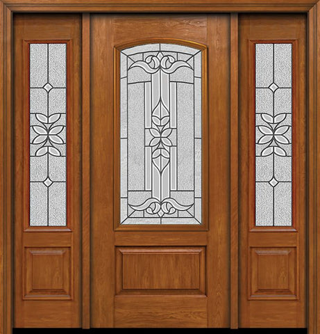 WDMA 54x80 Door (4ft6in by 6ft8in) Exterior Cherry Camber 3/4 Lite Single Entry Door Sidelights Cadence Glass 1