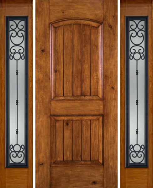WDMA 54x80 Door (4ft6in by 6ft8in) Exterior Knotty Alder Alder Rustic V-Grooved Panel Single Entry Door Sidelights Full Lite BM Glass 1