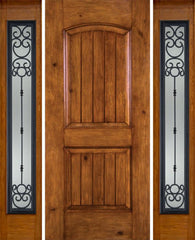 WDMA 54x80 Door (4ft6in by 6ft8in) Exterior Knotty Alder Alder Rustic V-Grooved Panel Single Entry Door Sidelights Full Lite BM Glass 1
