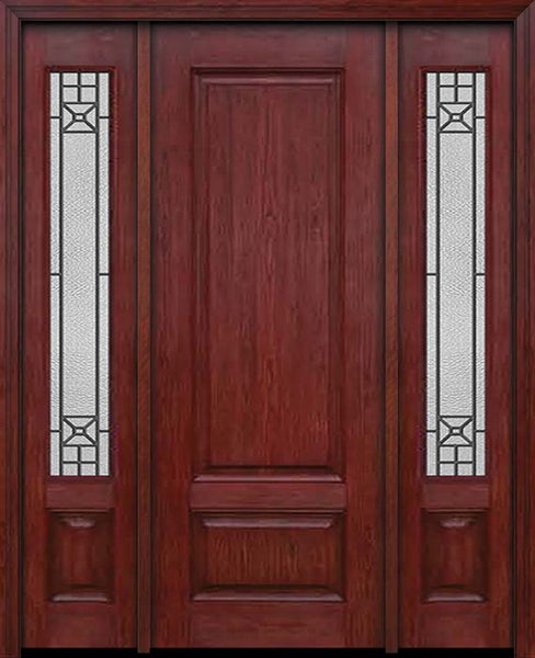 WDMA 54x96 Door (4ft6in by 8ft) Exterior Cherry 96in Two Panel Single Entry Door Sidelights Courtyard Glass 1