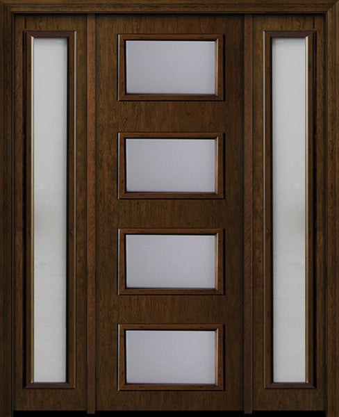 WDMA 54x96 Door (4ft6in by 8ft) Exterior Cherry 96in Contemporary Four Lite Single Fiberglass Entry Door Sidelights 1