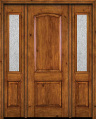 WDMA 54x96 Door (4ft6in by 8ft) Exterior Knotty Alder 96in Alder Rustic Plain Panel Single Entry Door Sidelights Rain Glass 1