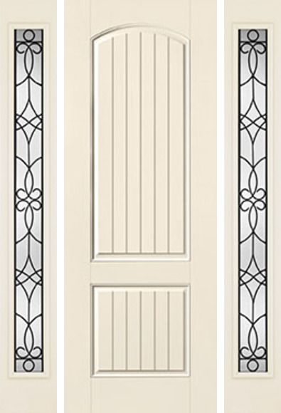 WDMA 58x96 Door (4ft10in by 8ft) Exterior Smooth 8ft 2 Panel Plank Soft Arch Star Door 2 Sides Salinas Full Lite Flush 1