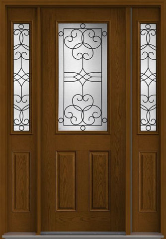 WDMA 58x96 Door (4ft10in by 8ft) Exterior Oak Salinas 8ft Half Lite 2 Panel Fiberglass Door 2 Sides 1