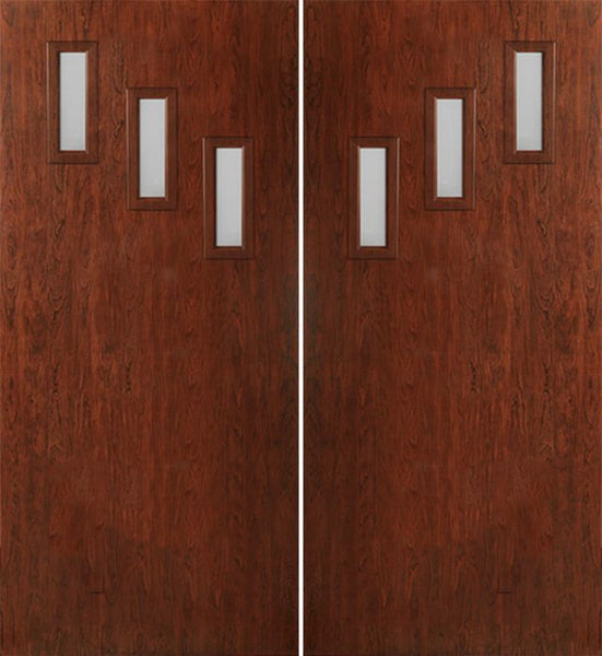 WDMA 60x80 Door (5ft by 6ft8in) Exterior Cherry Contemporary Modern 3 Lite Double Entry Door FC513 1