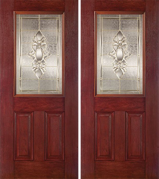 WDMA 60x80 Door (5ft by 6ft8in) Exterior Cherry Half Lite 2 Panel Double Entry Door HM Glass 1