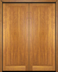 WDMA 60x84 Door (5ft by 7ft) Interior Swing Mahogany Rustic-Old World Home Style 1 Panel V-Grooved Plank Exterior or Double Door 1