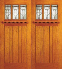 WDMA 60x84 Door (5ft by 7ft) Exterior Mahogany Mission Style Double Front Doors Three-Lite Glass 1