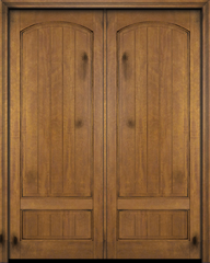 WDMA 60x84 Door (5ft by 7ft) Interior Swing Mahogany 2 Panel Arch Top V-Grooved Plank Exterior or Double Door 1