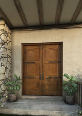 WDMA 60x84 Door (5ft by 7ft) Interior Swing Mahogany Arch Top 2 Panel Rustic-Old World Home Style Exterior or Double Door with Corner Straps / Straps 1