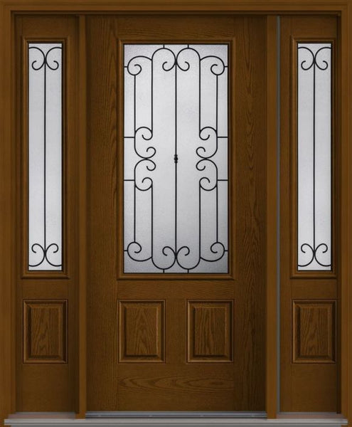 WDMA 62x80 Door (5ft2in by 6ft8in) Exterior Oak Riserva 3/4 Lite 2 Panel Fiberglass Door 2 Sides 1