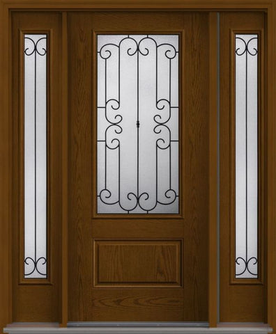 WDMA 62x80 Door (5ft2in by 6ft8in) Exterior Oak Riserva 3/4 Lite 1 Panel Fiberglass Door 2 Sides HVHZ Impact 1
