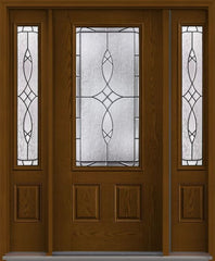 WDMA 62x80 Door (5ft2in by 6ft8in) Exterior Oak Blackstone 3/4 Lite 2 Panel Fiberglass Door 2 Sides 1