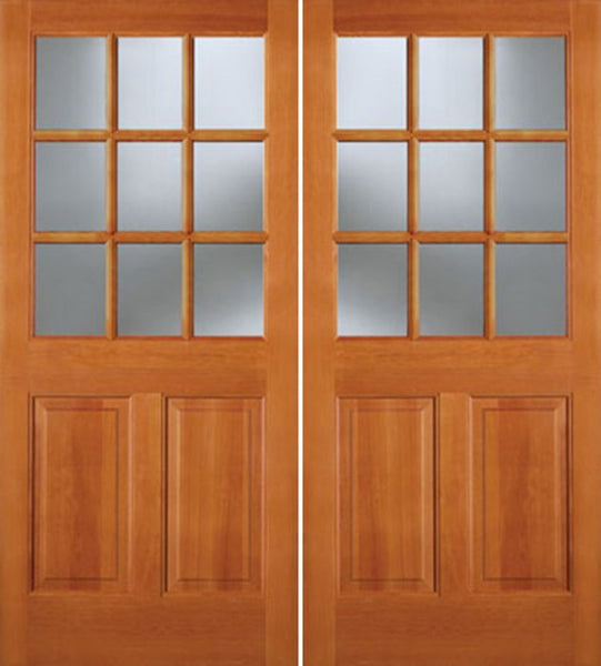 WDMA 64x80 Door (5ft4in by 6ft8in) Exterior Fir 944 9 Lite 2 Panel Double Door 1