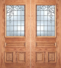 WDMA 64x80 Door (5ft4in by 6ft8in) Exterior Mahogany Grid Design Decorative Glass 3-Panel 1/2 Lite Front Double Door 1