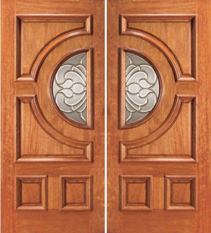 WDMA 64x80 Door (5ft4in by 6ft8in) Exterior Mahogany Front Double Door Radius Lite with Casting Glass 1