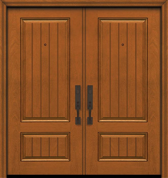 WDMA 64x80 Door (5ft4in by 6ft8in) Exterior Mahogany 80in Double 2 Panel Square V-Grooved Door 1