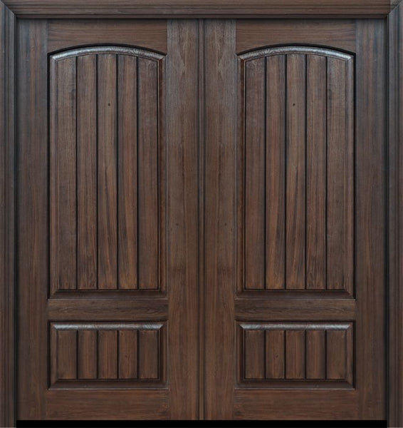 WDMA 64x80 Door (5ft4in by 6ft8in) Exterior Cherry IMPACT | 80in Double 2 Panel Arch V-Grooved or Knotty Alder Door 1