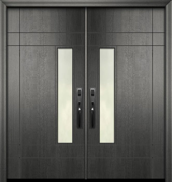 WDMA 64x80 Door (5ft4in by 6ft8in) Exterior Mahogany 80in Double Santa Barbara Contemporary Door w/Textured Glass 1