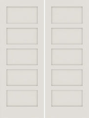 WDMA 64x84 Door (5ft4in by 7ft) Interior Swing Smooth 84in Primed 5 Panel Shaker Double Door|1-3/8in Thick 1