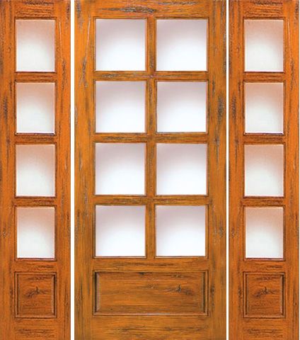 WDMA 66x80 Door (5ft6in by 6ft8in) Exterior Knotty Alder Entry Door with Two Sidelights 8-Lite 1-Panel 1
