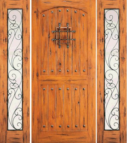 WDMA 66x80 Door (5ft6in by 6ft8in) Exterior Knotty Alder Door with Two Sidelights External Alder Speakeasy 1