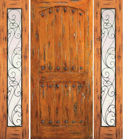 WDMA 66x80 Door (5ft6in by 6ft8in) Exterior Knotty Alder Door with Two Sidelights Prehung Clavos 1