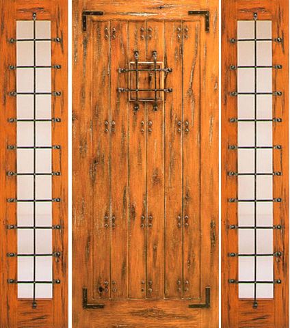 WDMA 66x80 Door (5ft6in by 6ft8in) Exterior Knotty Alder Door with Two Sidelights Prehung with Speakeasy 1