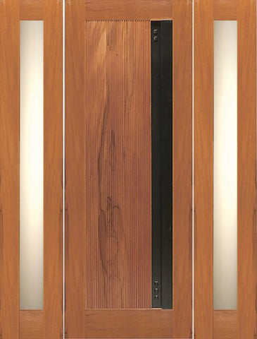 WDMA 66x80 Door (5ft6in by 6ft8in) Exterior Tropical Hardwood Single Door Two Side lights with Contemporary Heavy Iron Handle 1