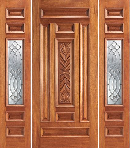 WDMA 66x80 Door (5ft6in by 6ft8in) Exterior Mahogany Prehung 1 Lite House Two Sidelights Door 1
