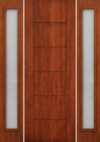 WDMA 66x96 Door (5ft6in by 8ft) Exterior Cherry 96in Contemporary Lines Two Vertical Grooves Single Entry Door Sidelights 1