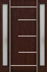 WDMA 66x96 Door (5ft6in by 8ft) Exterior Cherry 96in Contemporary Stainless Steel Bars Single Fiberglass Entry Door Sidelights FC873SS 1