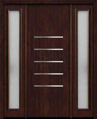 WDMA 66x96 Door (5ft6in by 8ft) Exterior Cherry 96in Contemporary Stainless Steel Bars Single Fiberglass Entry Door Sidelights FC871SS 1