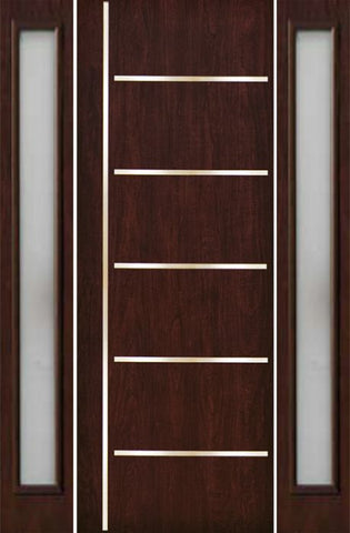 WDMA 66x96 Door (5ft6in by 8ft) Exterior Cherry 96in Contemporary Stainless Steel Bars Single Fiberglass Entry Door Sidelights FC876SS 1