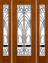 WDMA 66x96 Door (5ft6in by 8ft) Exterior Mahogany 2-1/4in Thick Art Nouveau Door Sidelights Low-E Glass Iron Work 1