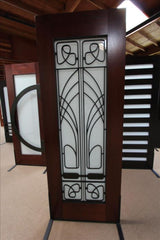WDMA 66x96 Door (5ft6in by 8ft) Exterior Mahogany 2-1/4in Thick Art Nouveau Door Sidelights Low-E Glass Iron Work 2