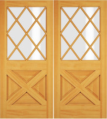 WDMA 68x78 Door (5ft8in by 6ft6in) Exterior Swing Mahogany Sapele Wood 1/2 Lite 12 Lite Rustic Crossbuk Double Door 1
