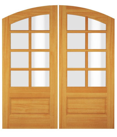 WDMA 68x78 Door (5ft8in by 6ft6in) Exterior Swing Fir Wood 3/4 Lite 8 Lite Arch Top / Lite Double Door 1