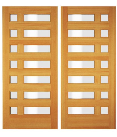 WDMA 68x78 Door (5ft8in by 6ft6in) Exterior Swing Maple Wood Slim Lite Modern Double Door 1