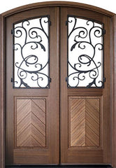 WDMA 68x78 Door (5ft8in by 6ft6in) Exterior Mahogany Manchester Impact Double Door/Arch Top w Iron #3 1